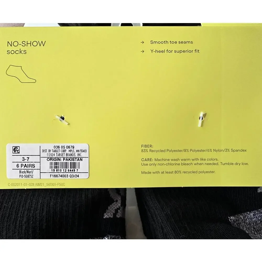 All In Motion Kids’ No-Show Socks 3 Packs (18 Pairs) NWT Size L (Shoe 3–7)‎